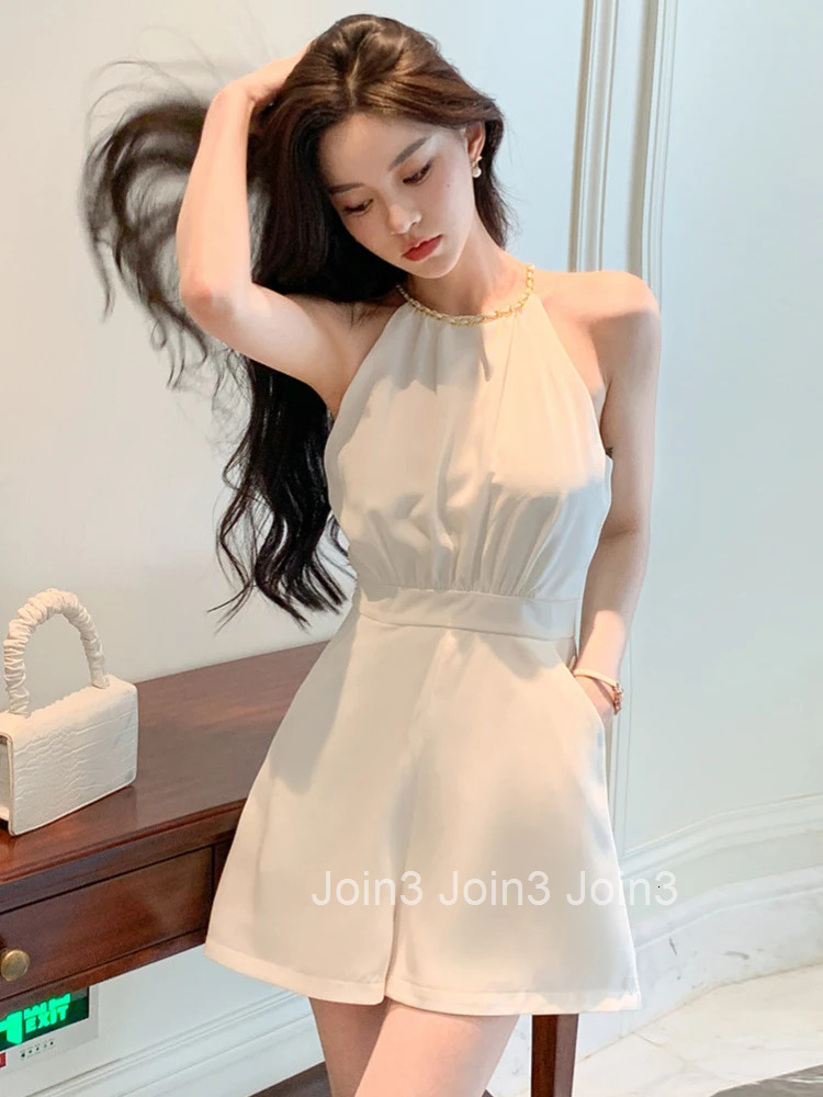 Fashion Summer White Short One Piece Jumpsuits Women Clothing Elegant Sexy Strap Sleeveless Female Mujer High Waist Slim Rompers
