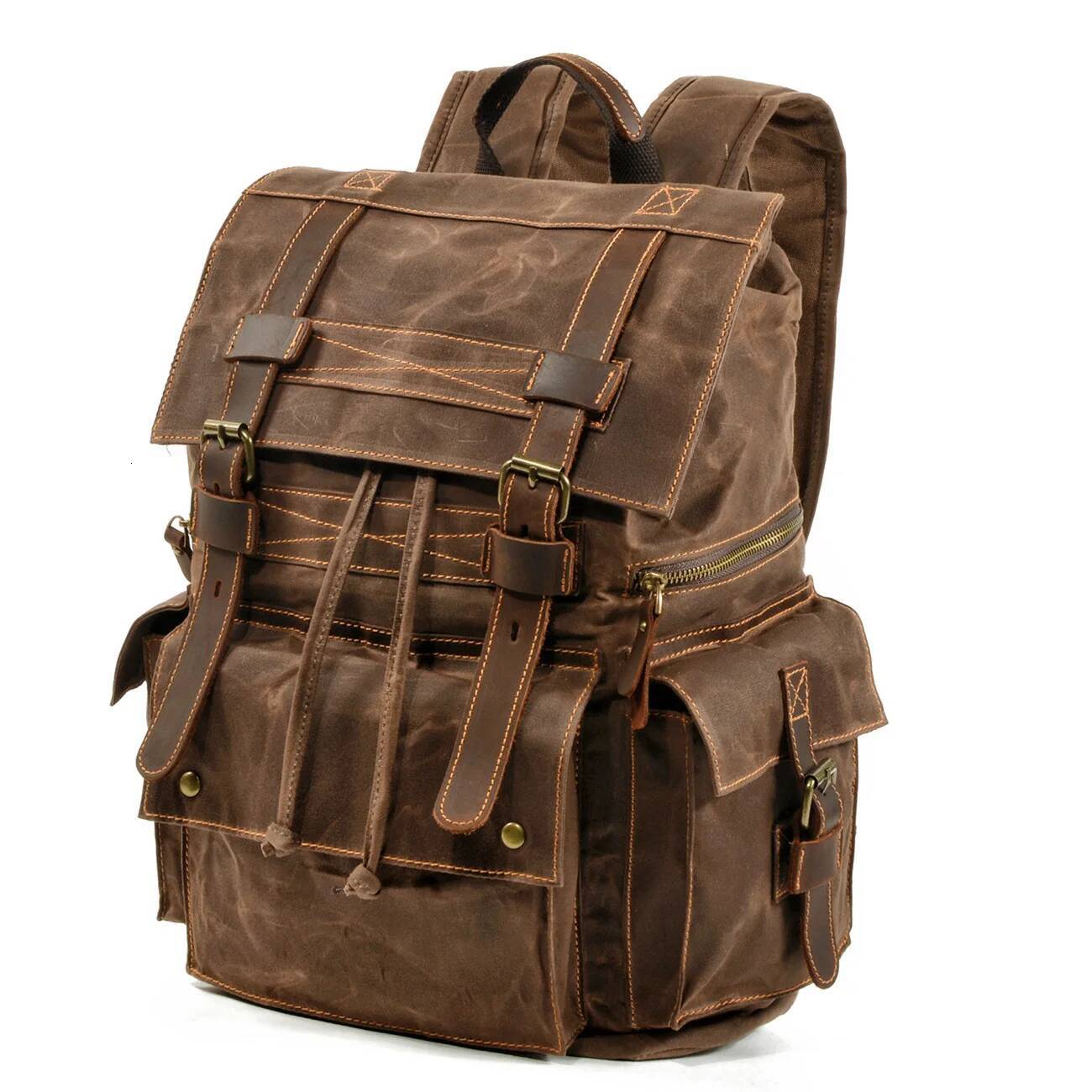 high-quality Vintage backpack Leather canvas Backpack 15-inch laptop tote satchel Academy Shoulder Hiking bag