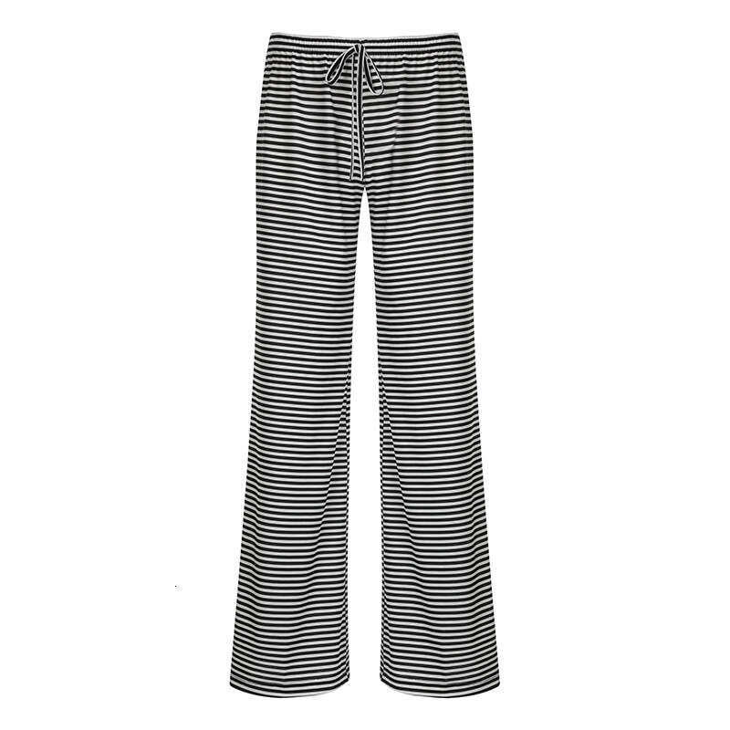 Basic Simple Striped Color-Block Straight-Leg Casual Drawstring Home Pants New Model B5