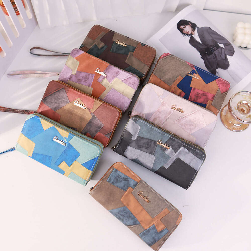 TEMU New Fashion Patchwork Color Block Double Zipper Women's Long Wallet Korean Style Phone Bag