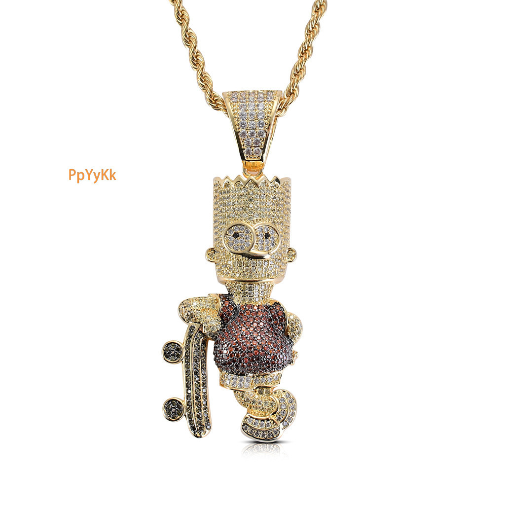 Luxury Moissanite Jewelry Simpson Cartoon Iced Out Hip Hop Necklace Labubu Bling Accessory Pass the diamond tester