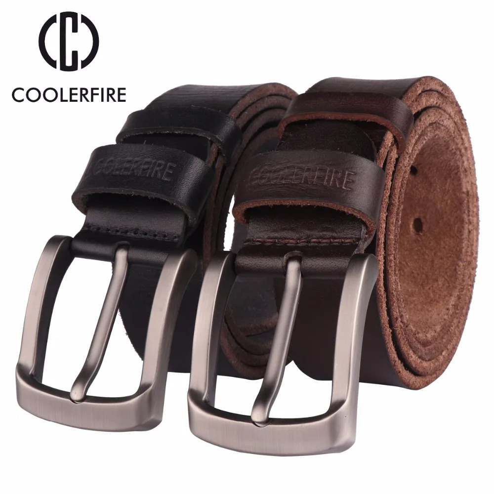 CCOOLERFIRE Men Belt Full Grain 100% Real Genuine Cowskin Top Layer Leather Soft Jeans Cowhide Belts For Men TM053 250618