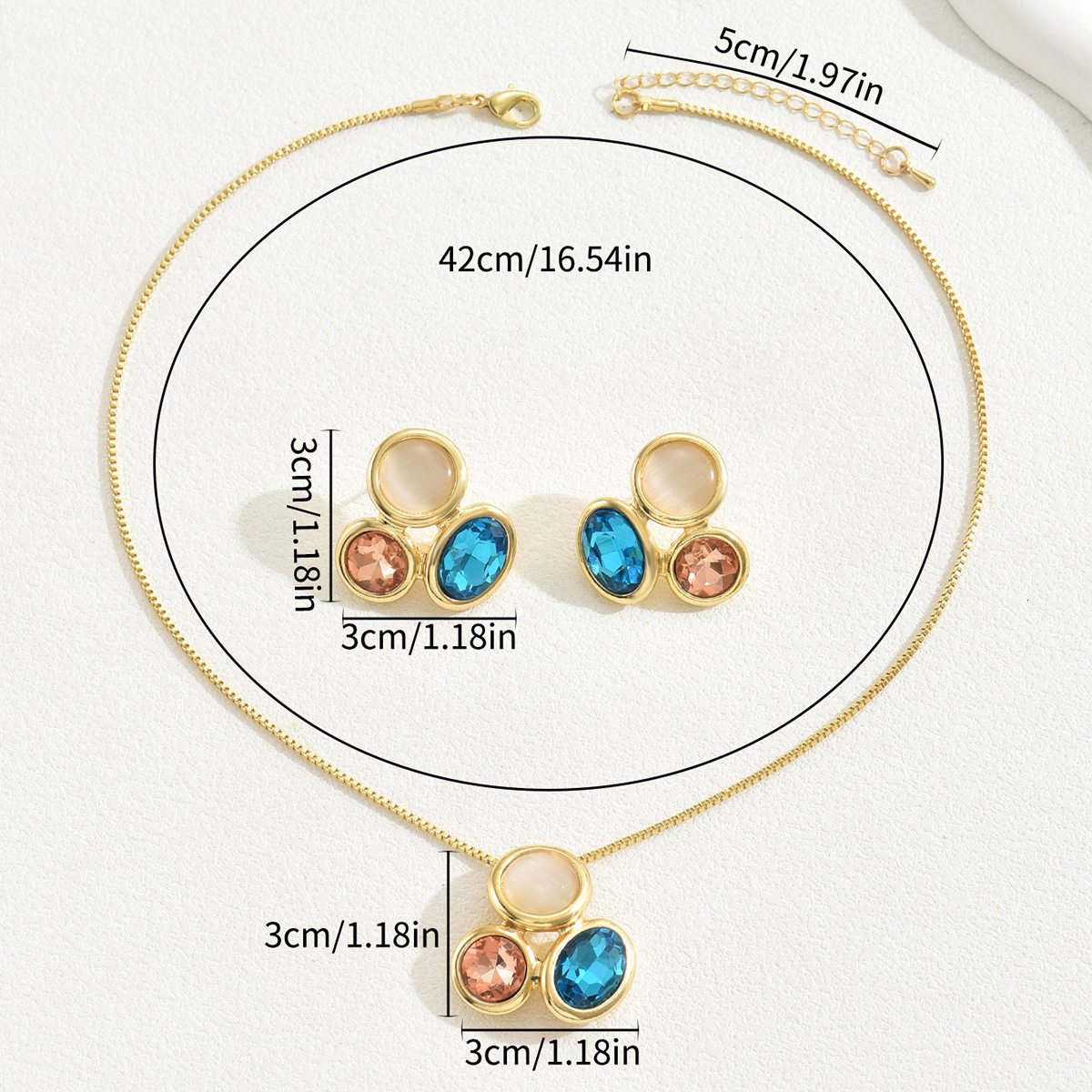 Japanese Korean Women's Earrings And Set Inlaid Corful Forest Style Long Necklace