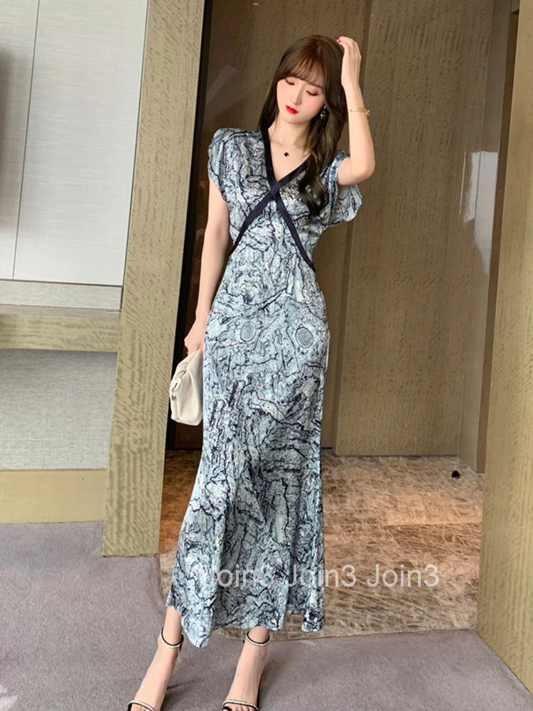 New Arrival Fashion Korean Style Beach Party Dress Women Elegant Summer Short Sleeve Temperament OL Simple Print Trumpet Dress