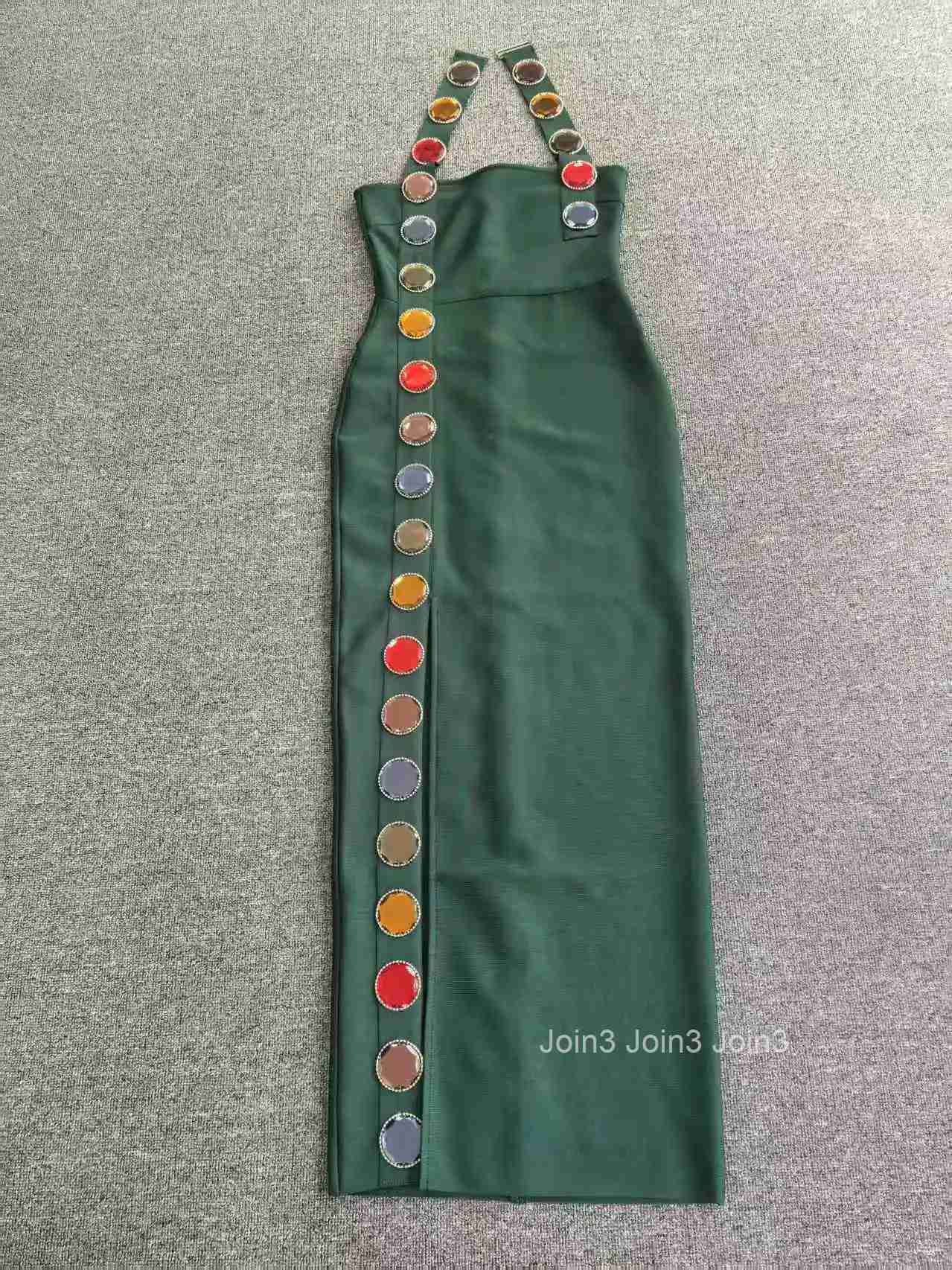 Womens Bandage Style Halter Gown with Side Multi Color Bead and Crystal Applique Sheer Mesh Panel Thigh High Slit Forma