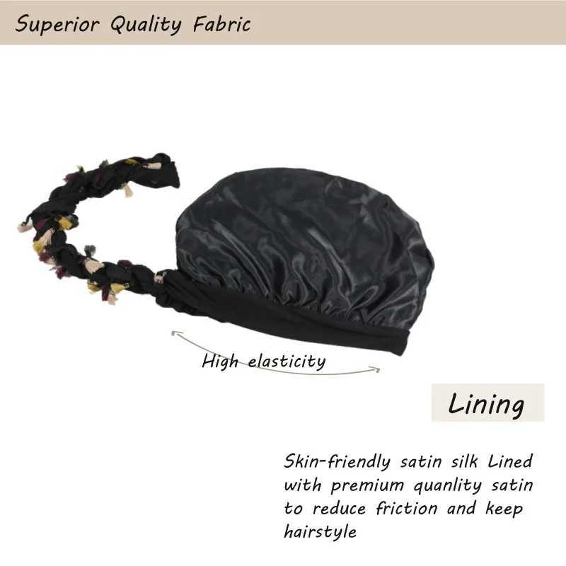 New Color Matching Beard Twist Turban Cap High Quality Satin Lining Durag Double-Layer Mens Woven Head Scarf Velvet Durags M250623