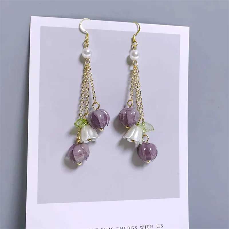 2025 New Sweet Temperament Small Fresh Bamboo White Lily Of The Valley Flower Earrings Elegant And Gentle Asymmetric Earrings XJ250623