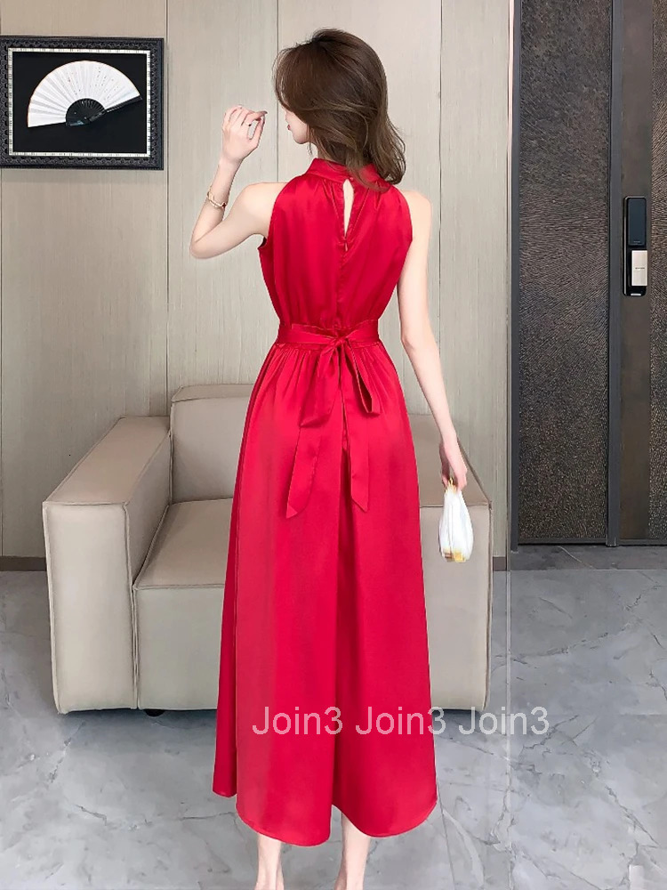 Summer Fashion Elegant Satin Solid Evening Dress Women Clothes Casual Sexy Sleeveless Slim Long A-Line Robe Party Prom Vestidos