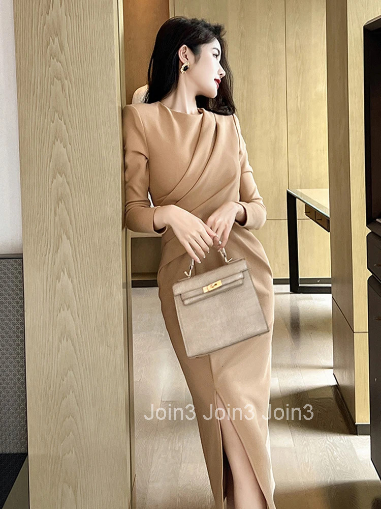 New Chic Elegant Business Ladies Formal Occasion Pencil Dresses Mujer Women Clothing Solid V-Neck Asymmetrical Vestidos Fashion