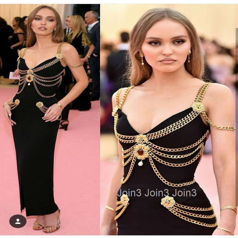 2025 Hot Design Dress Black Long Sexy Golden Sling V-Neck Celebrity Bandage Dress Bodycon Evening Party Red Carpet Dress