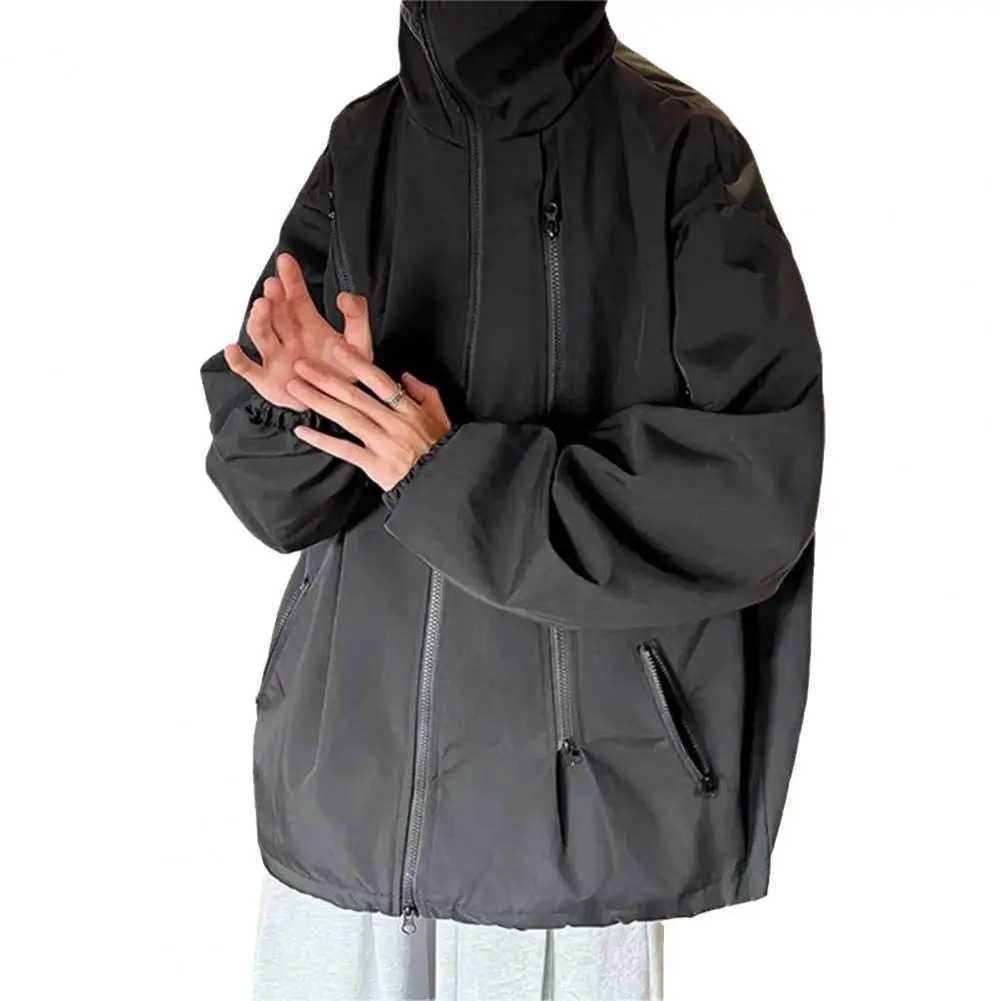 Windproof Hooded Trench Coat with Zipper Placket Windbreaker Mens Hooded Windbreaker Coat with Zipper Placket Stylish for Autumn W250623