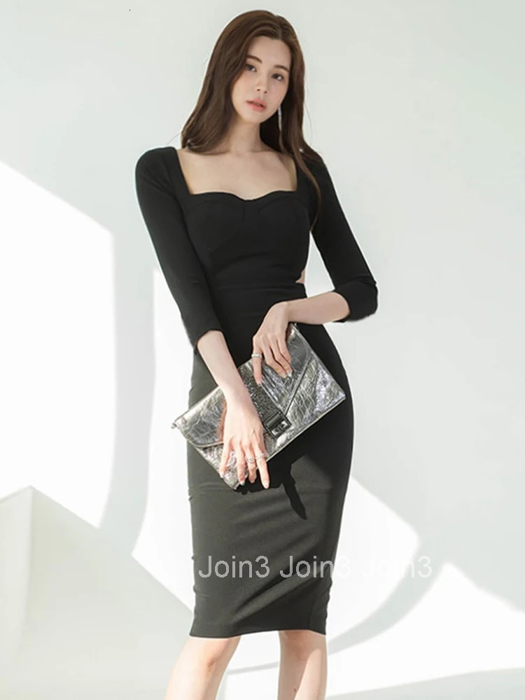 Spring Autumn Fashion Women Evening Dress Chic Black Sheer Sexy Low Cut Bodycon Midi Dresses Party Club Prom Femme Mujer Vestido