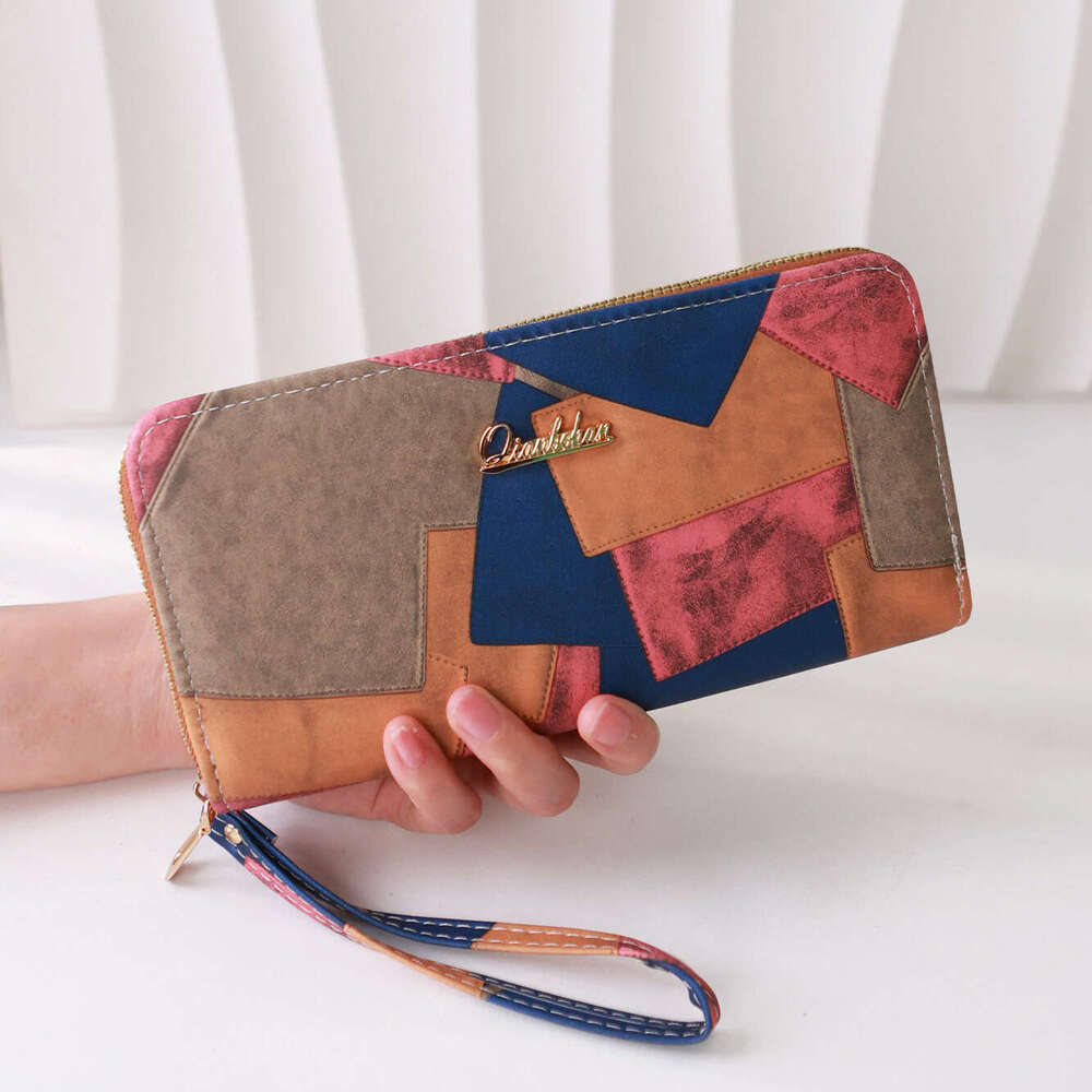 TEMU New Fashion Patchwork Color Block Double Zipper Women's Long Wallet Korean Style Phone Bag