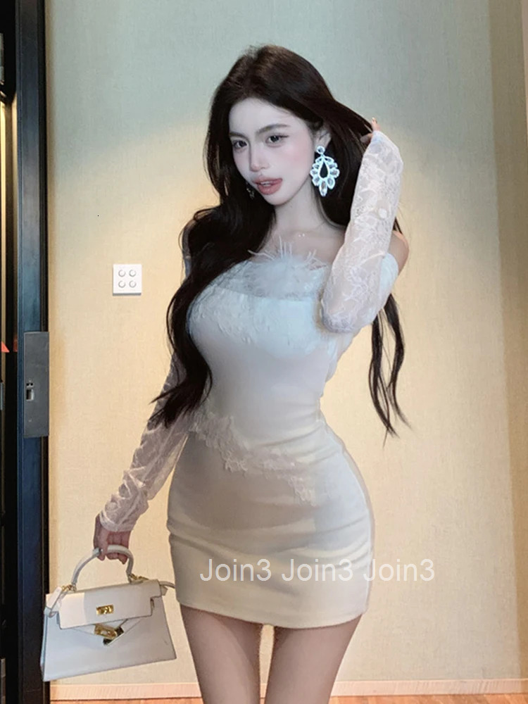 Hotsweet Sweet Date Dress Women Cute Gentle Sheer See Through Lace Flower Bodycon Short Gown Prom Nightclub Dance Vestidos Lady