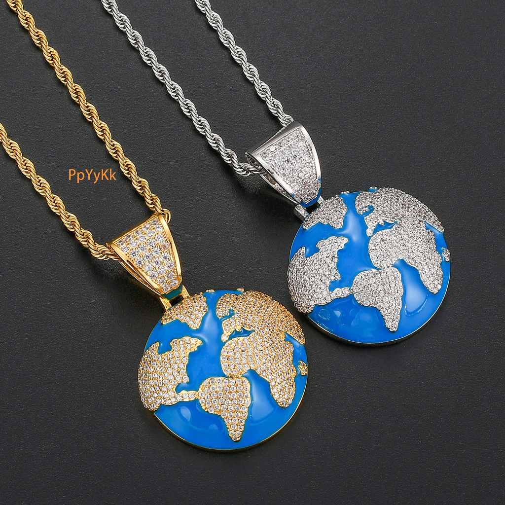 Moissanite Ice Out Choker Necklace Full Diamond Blue Earth Pendant Hip Hop Drip Bling Gangsta Streetwear Men's Jewelry Pass the diamond tester