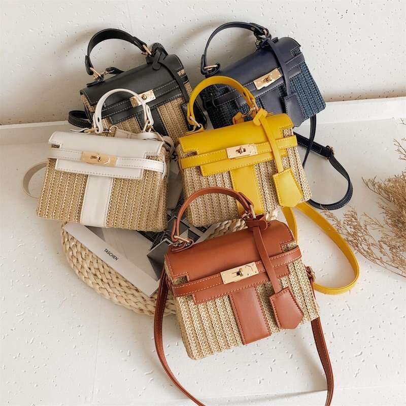 Women's 2025 New Handmade Rattan Woven Summer Fashion Versatile Straw Handbag Small Square Bag