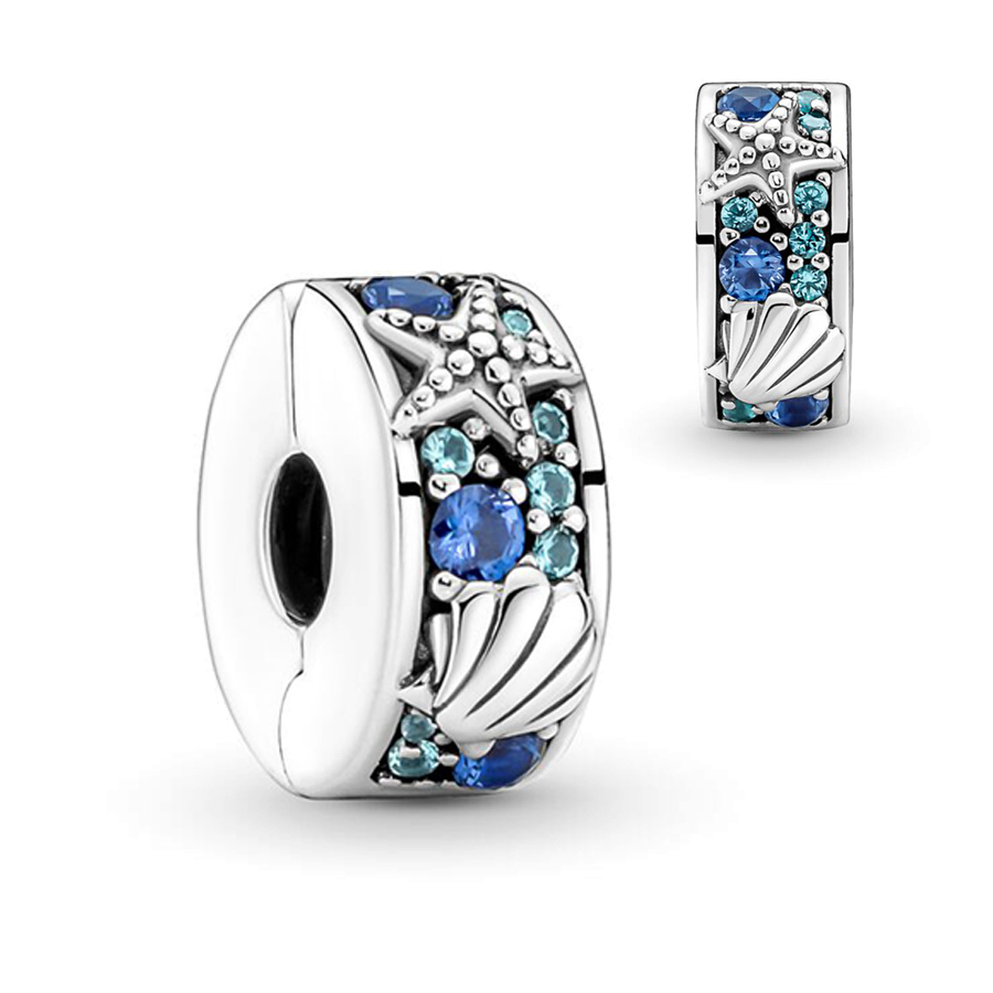 FewDook Fashion Silver Color Colorful Zircon Feather Starfish Shell Separator Charms Beads Fit Pan Original Bracelet Fine DIY Women Jewelry