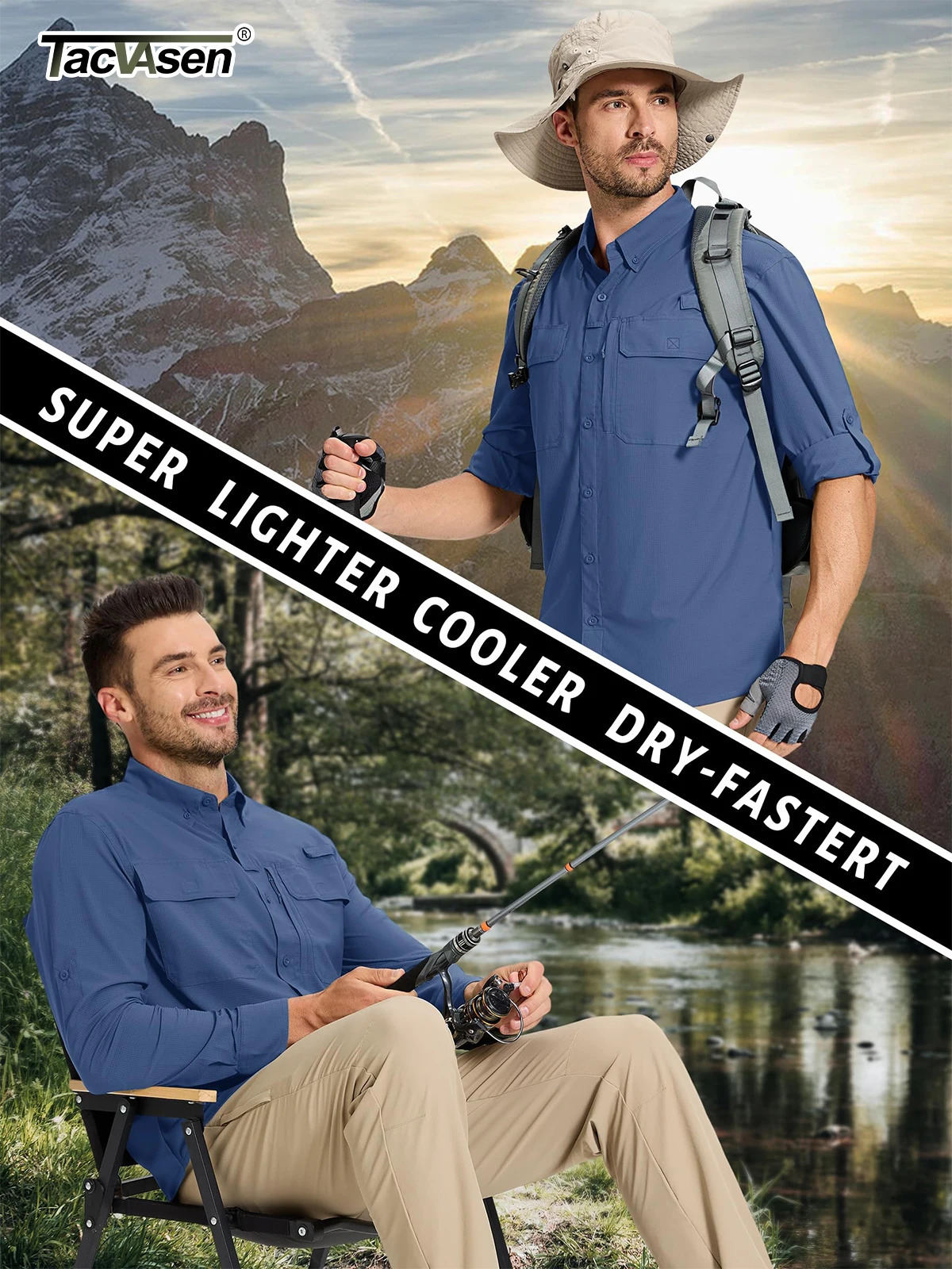 TACVASEN Fishing Shirts Mens UPF 50 Quick Dry Long Sleeve Breathable Shirts Outdoor Work UV Sun Protection Button Down Shirts 250618