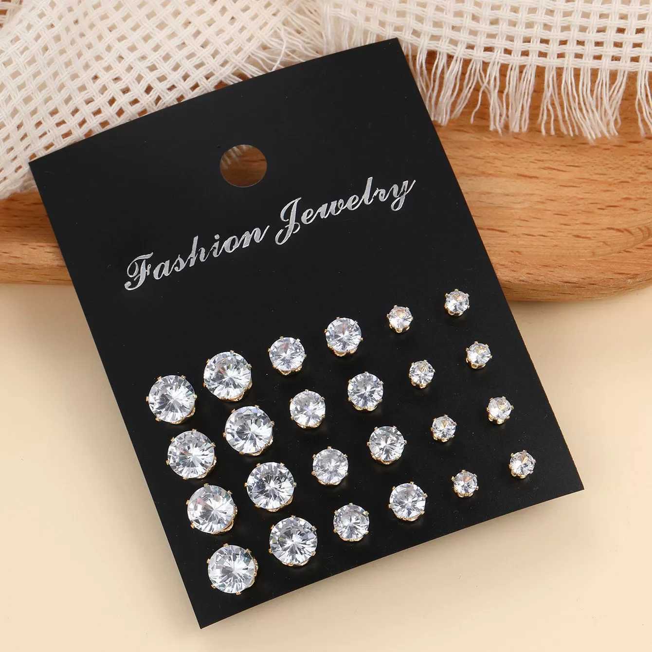 New 12 Pair Pack White Shiny Wedding Stud Earrings Set For Women Men Crystal Rhinestone Earrings Party Jewelry Accessories Gifts XJ250623