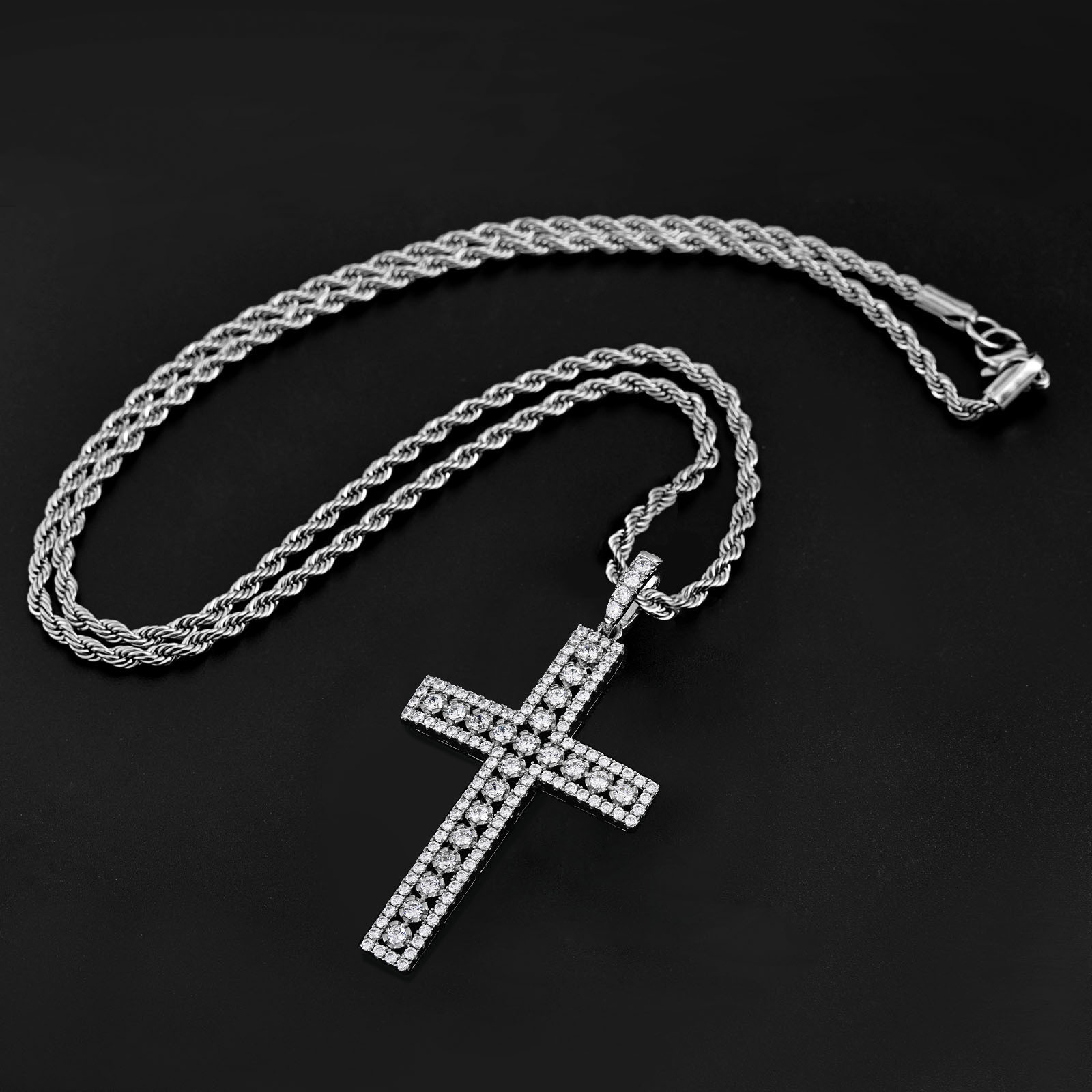 New Arrival Luxury Moissanite Full Iced Out Cross Pendant Hip Hop Necklace Unisex Diamond Inlaid Trendy Statement Jewelry Pass the diamond tester