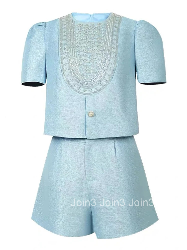 New Fashion Summer Casual Sweet 2 Piece Outfit Women Clothes Puff Sleeve Short Tops Shirt Blouse And High Waist Shorts Mujer Set