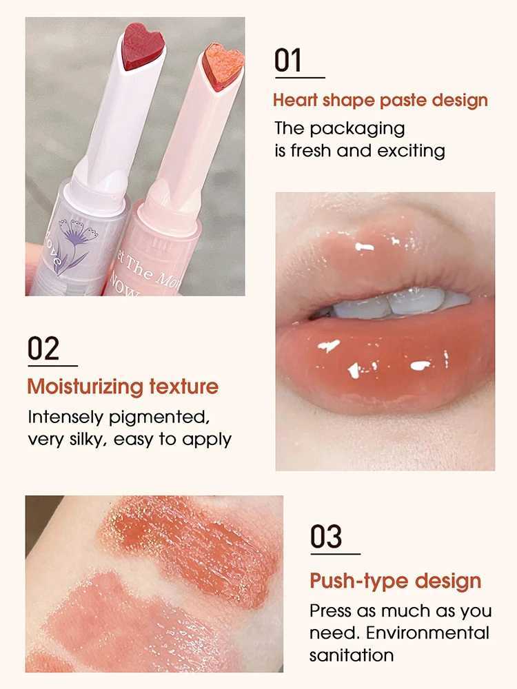 Gege Bear Floral Whisper Moisturizing Mirror Shine Lipstick Glossy Jelly Finish Heart-Shaped Bullet Hydrating Lip Balm XJ250623