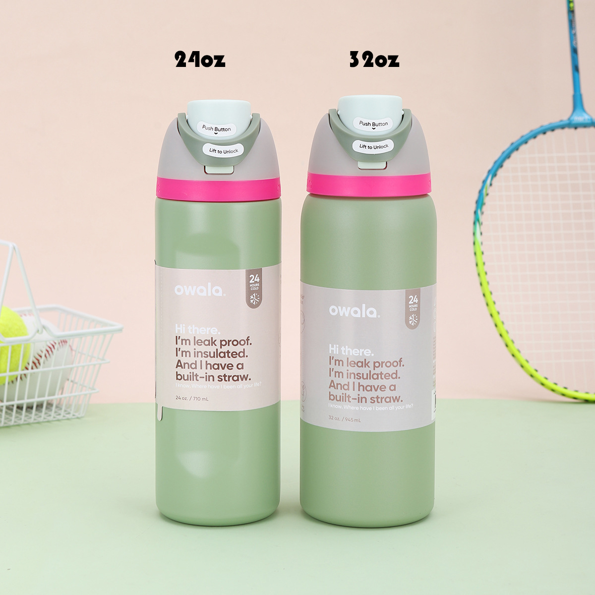 OWALA Insulated Stainless Steel Sports Water Bottle Cold insulation cup Tumbler for Outdoor Camping, 2 Sizes (24oz, 32oz), Vacuum Sealed Travel Mug dh