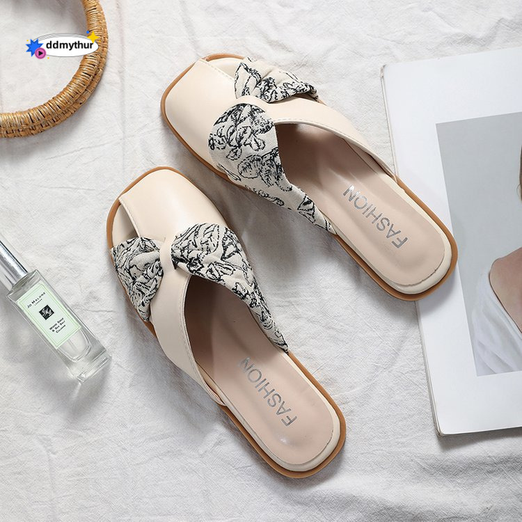 Evening Breeze Gentle Sandals Backless Lazy Slip-On Flat French Style Elegant Closed-Toe Half Slippers for Women Summer ddmythur