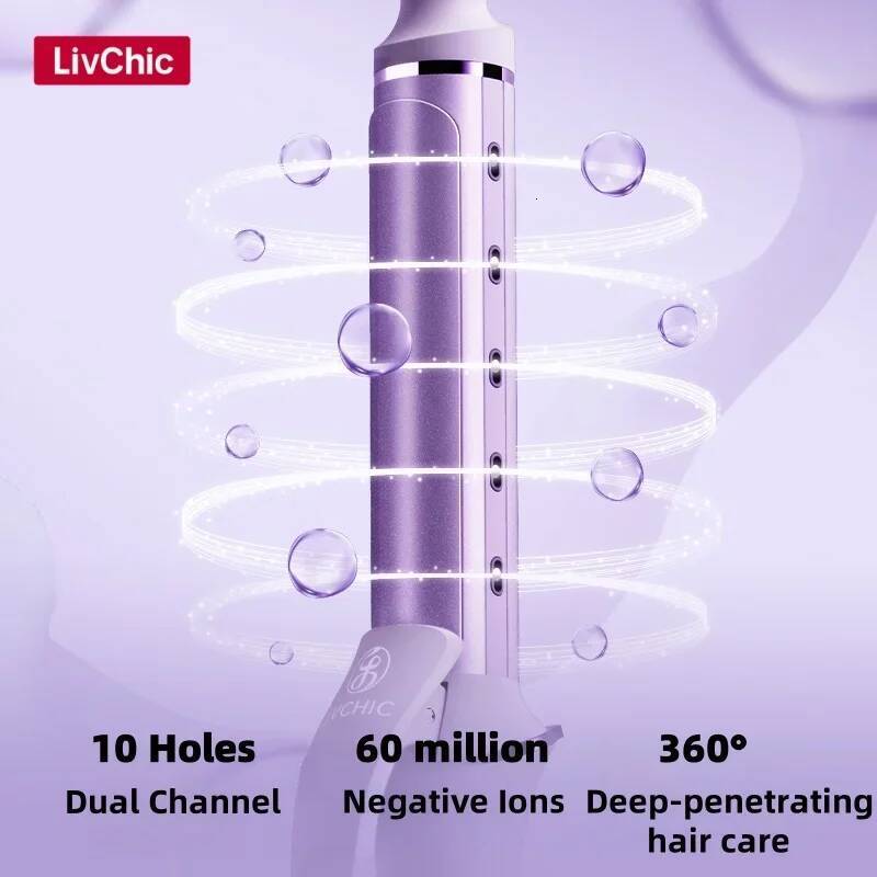 LivChic 10 Holes Dual Channel 3 Options Curling Iron Produces 60 Million Negative Ions Classic Curls For Short Medium Long Hair
