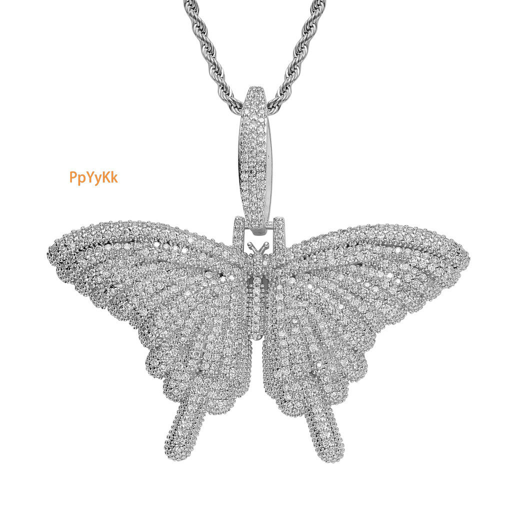 Iced Out Small Butterfly Pendant Necklace Streetwear Unisex Hip Hop Moissanite Jewelry Pass the diamond tester
