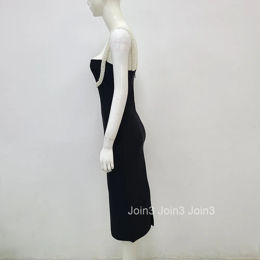 2025 Summer Hot Cross-border Foreign Trade High End Elegant Womens Pearl Strap Sexy Sweet and Spicy Bandage Dress Short Style