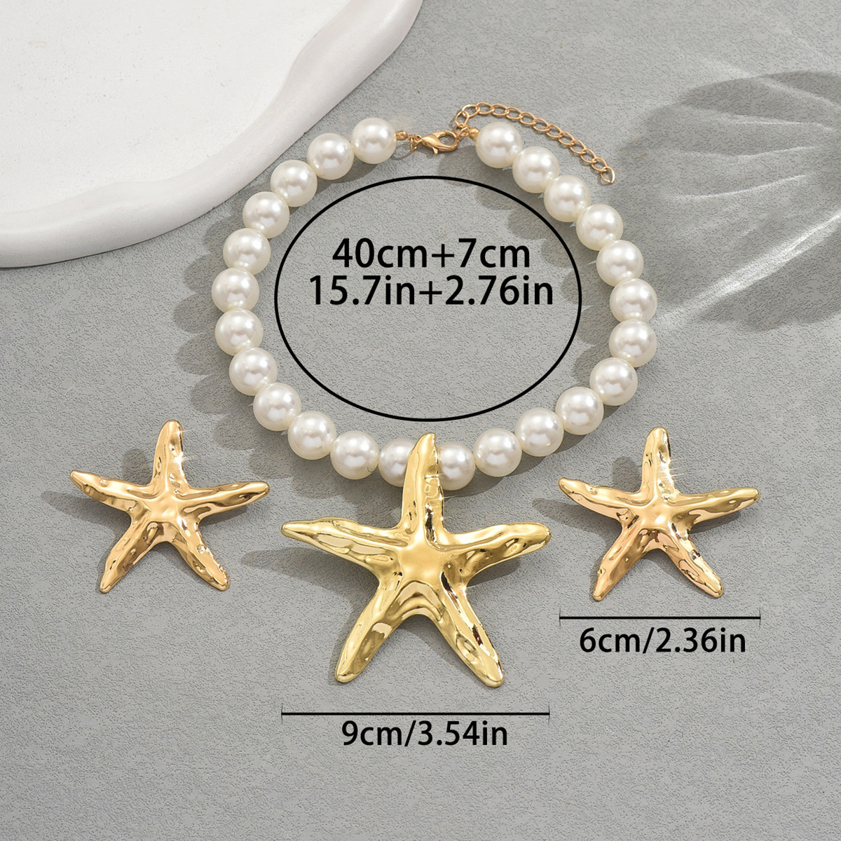 New Women's and Necklace Set, Unique Starfish Pearl Design, Long Clavicle Chain, Earrings