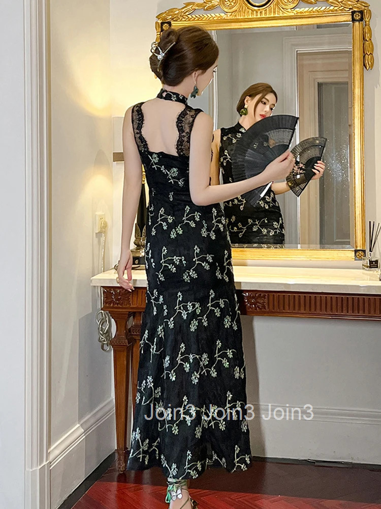 New Summer Fashion Elegant Black Print Evening Dress Women Clothing Vintage Sexy Sleeveless Slim Party Prom Robe Vestidos Fiesta