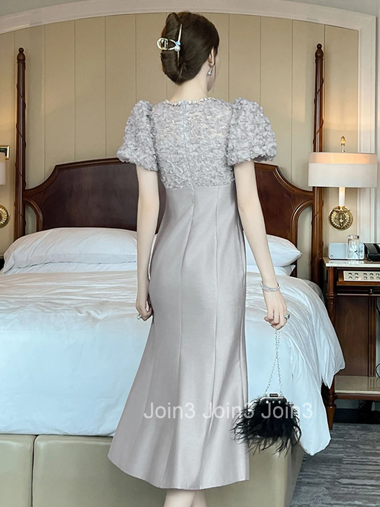 Summer Formal Occasion Fashion Lace Splic Evening Dress Women Clothes Elegant Luxury O-Neck Slim Midi Party Prom Vestidos Robe