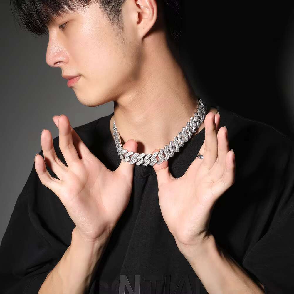 Drop Shipping Hip Hop Iced Out 3 Rows Cubic Zirconia Cuban Chain 20mm Prong Miami Cuban Link Chains Necklaces for Men Women