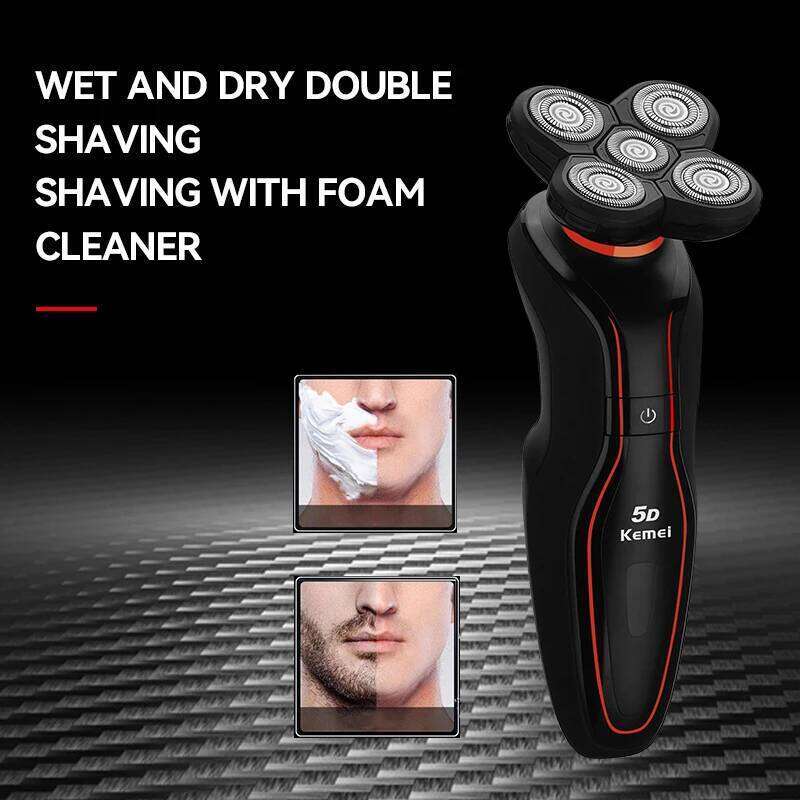 Kemei Mens Electric Razor Rechargeable Rotary Shavers Floating Shaving 5 Blades Bald Head Gifts For Husband Boyfriend