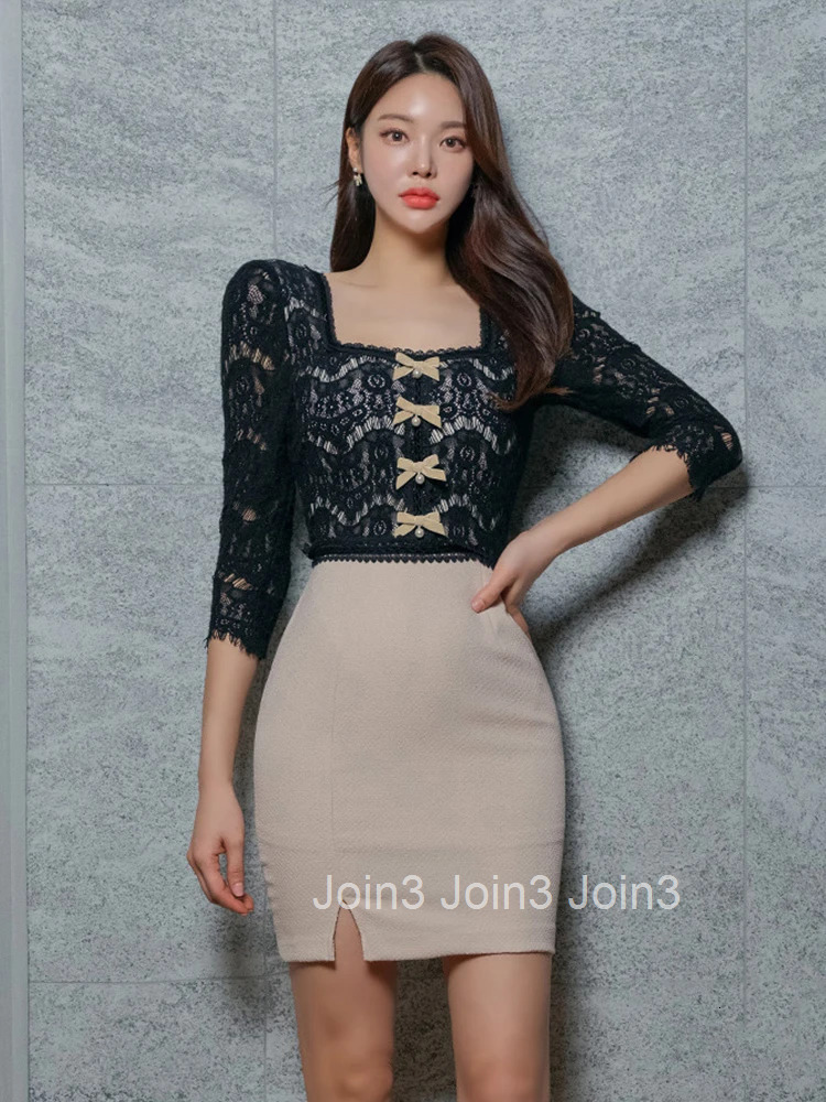 Summer Korean Elegant Women Evening Dress Chic Sweet Sheer Sexy Square Collar Slim Mini Pencil Party Club Prom Mujer Vestidos