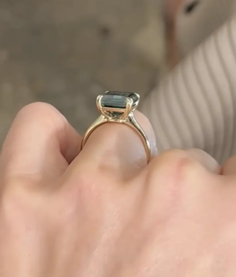 JOVOVASMILE 5 10.5x9.25mm Asscher Cut Dark Green Color Double Prongs 10K Solid Yellow Gold Setting for Woman 250617