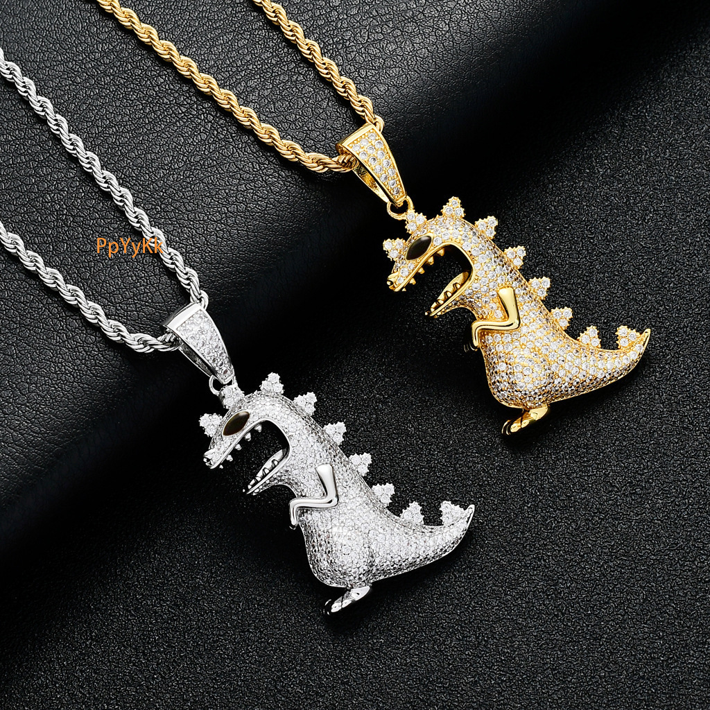 New Hip Hop Dinosaur Pendant Iced Out Creative Animal Men Moissanite Necklace Pass the diamond tester