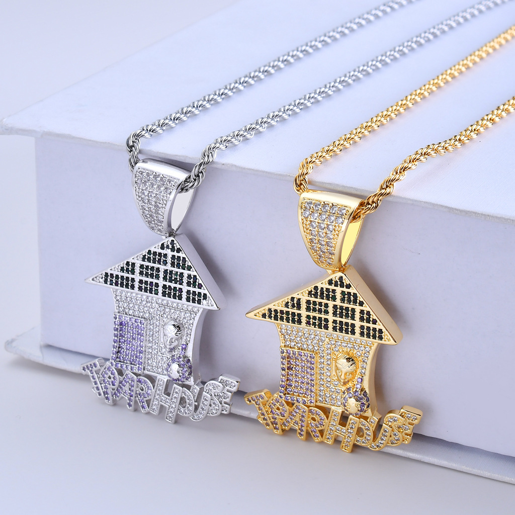 Luxury Moissanite Jewelry Trendy Hip Hop House Pendant Iced Out Full Diamond Necklace Hip Hop Accessory Pass the diamond tester