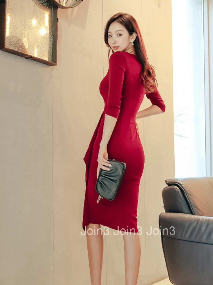 Spring Autumn Elegant Women Evening Dress Temperament Chic Solid Sexy O-Neck Hollow Slim Slit Midi Party Club Prom Mujer Vestido