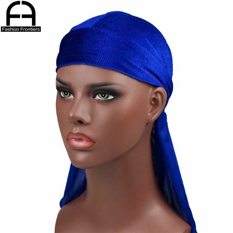 Unisex Men Women Velvet Durag Extra Long Tail Summer Breathable Bandanas Hat Waves Hair Cover Do Du Rags M250622