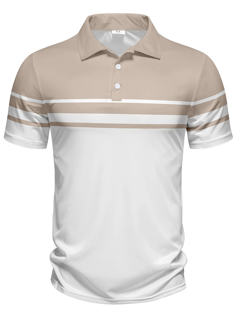 Fashionable mens summer polo casual lapel button with personalized stripe print can be used as a gift and machine washed 250618