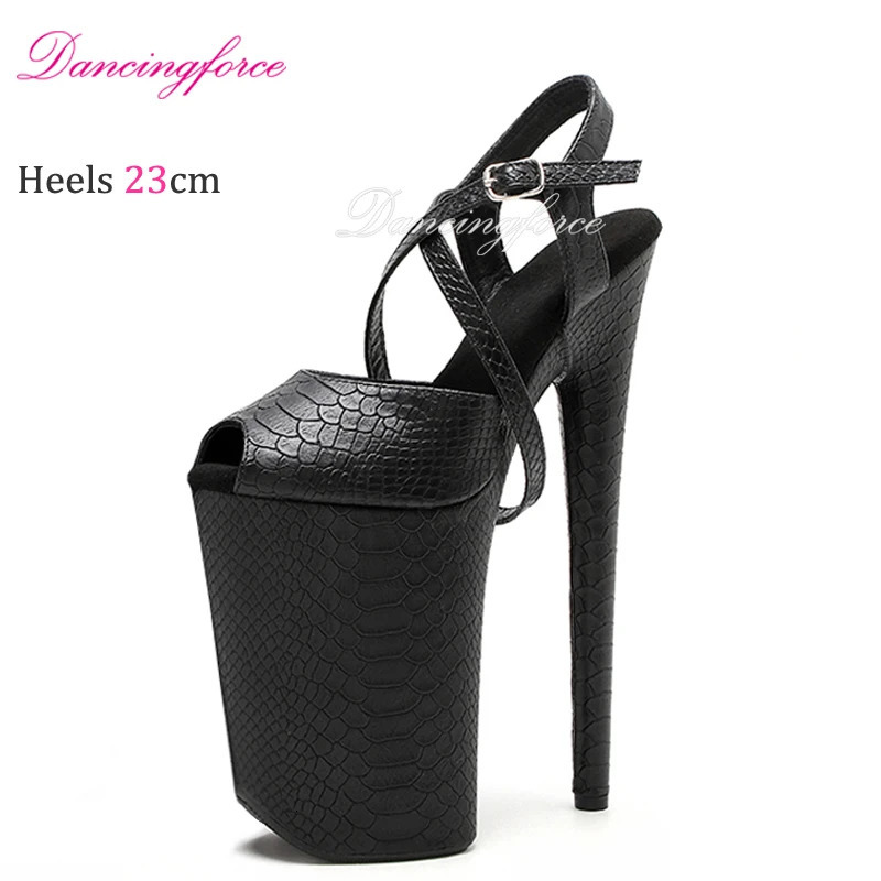 High Quality 23cm/9Inches Sexy Model Shoes Pole Dance Shoes Girls Snake Pu Upper Platform High Heel Sandals Smaller Open Toe 250617