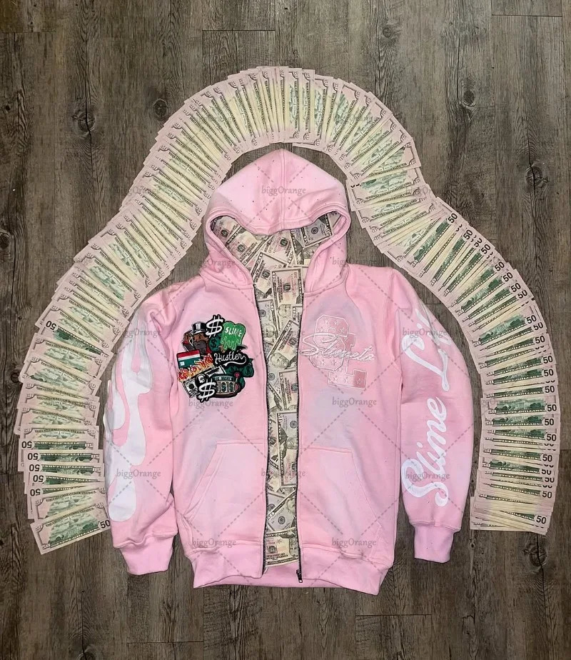 Hip-hop Trendy Streetwear Jacket Men Harajuku Y2K Zipper Hoodie Gothic American Retro Letter Print Colorful Oversized Sweatshirt 250618