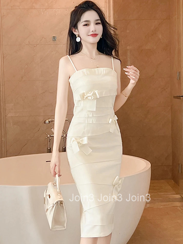 New Autumn Winter Chic Bow Pencil Dress Women Ladies Clothing Elegant Pretty Sexy Strap Slim Midi Party Prom Robe Mujer Vestidos