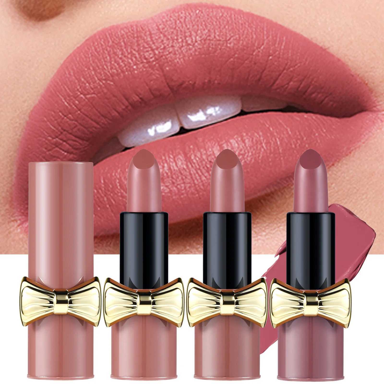 Bowknot Lipstick Matte Velvet Nude Lipstick Brightly Colored Lip Tint Balm Non-stick Cup Smooth Sexy Red Pink Lip Glaze Makeup XJ250623
