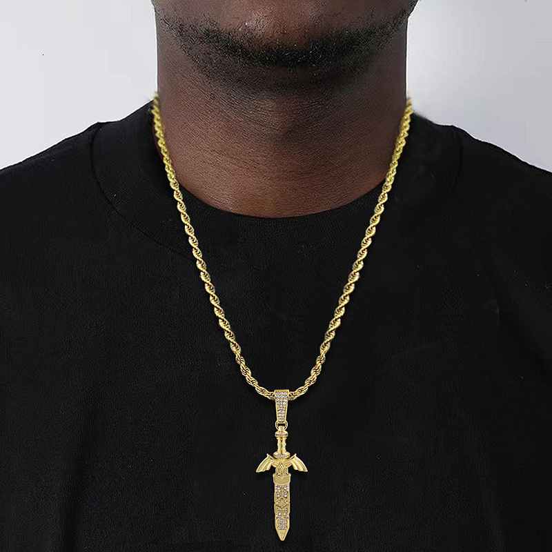 Luxury Moissanite Jewelry Hip Hop Sword Pendant Light Luxury Niche Unique Trendy Cool Punk Statement Necklace