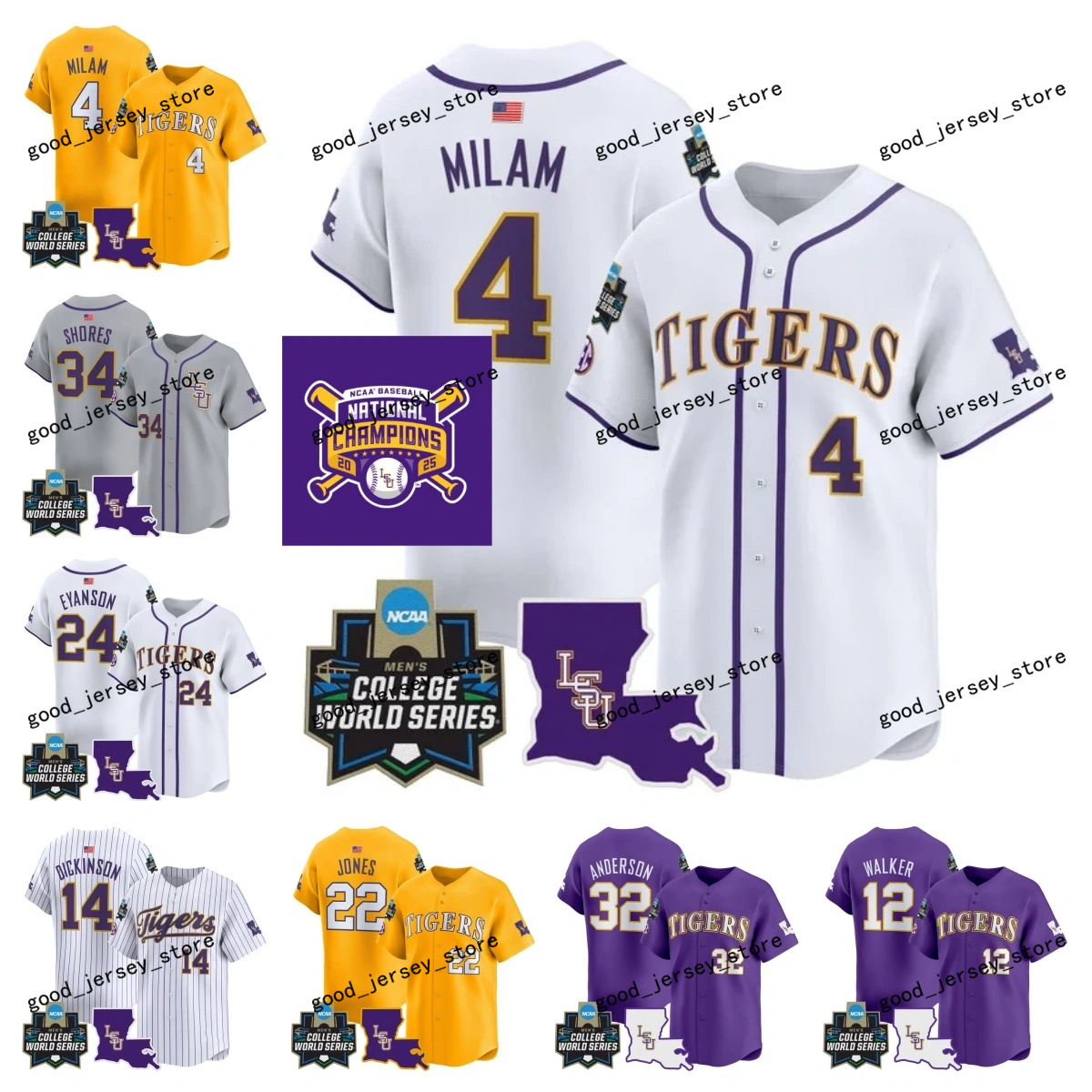 4 Steven Milam LSU Tigers Jersey 2025 Champion LSU Baseball Jerseys Kade Anderson Luis Hernandez Daniel Dickinson Anthony Eyanson Chase Shores Todd Walker S-3XL