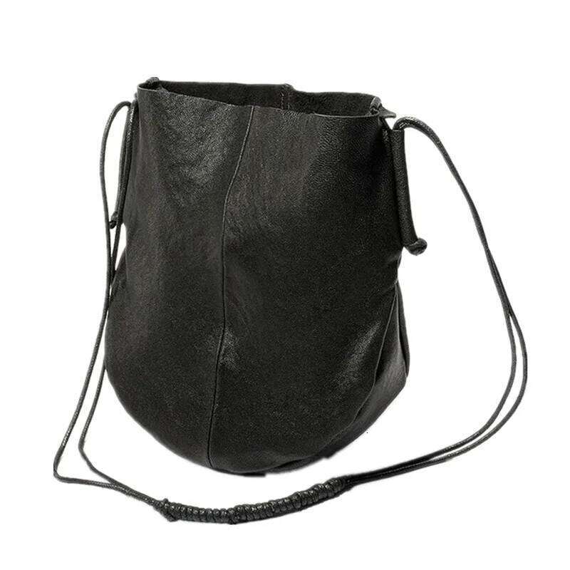 Soft Sheep Skin Bag Women's Leather New Tote One Shoulder Cross-Body Retro Black Weekend Vacation Shopping Bag